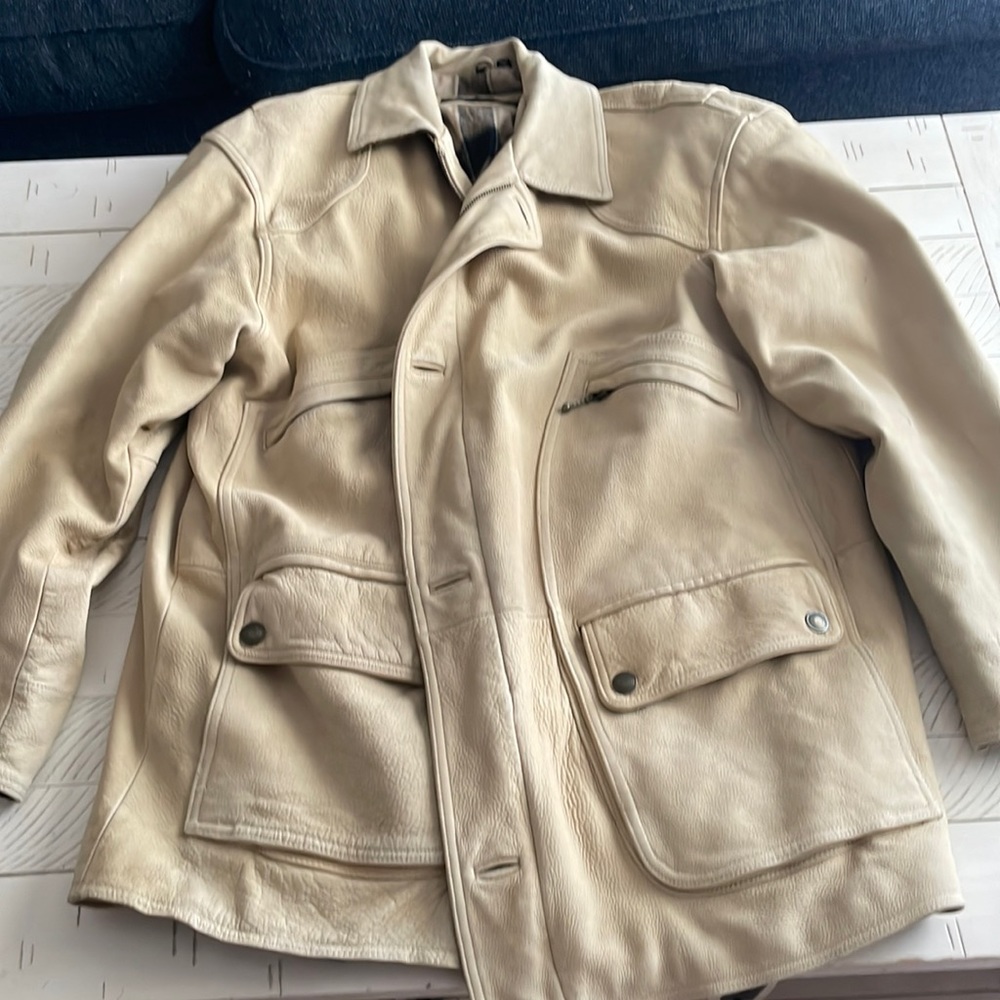 Mirage Cream Colored Leather Jacket.  Size large